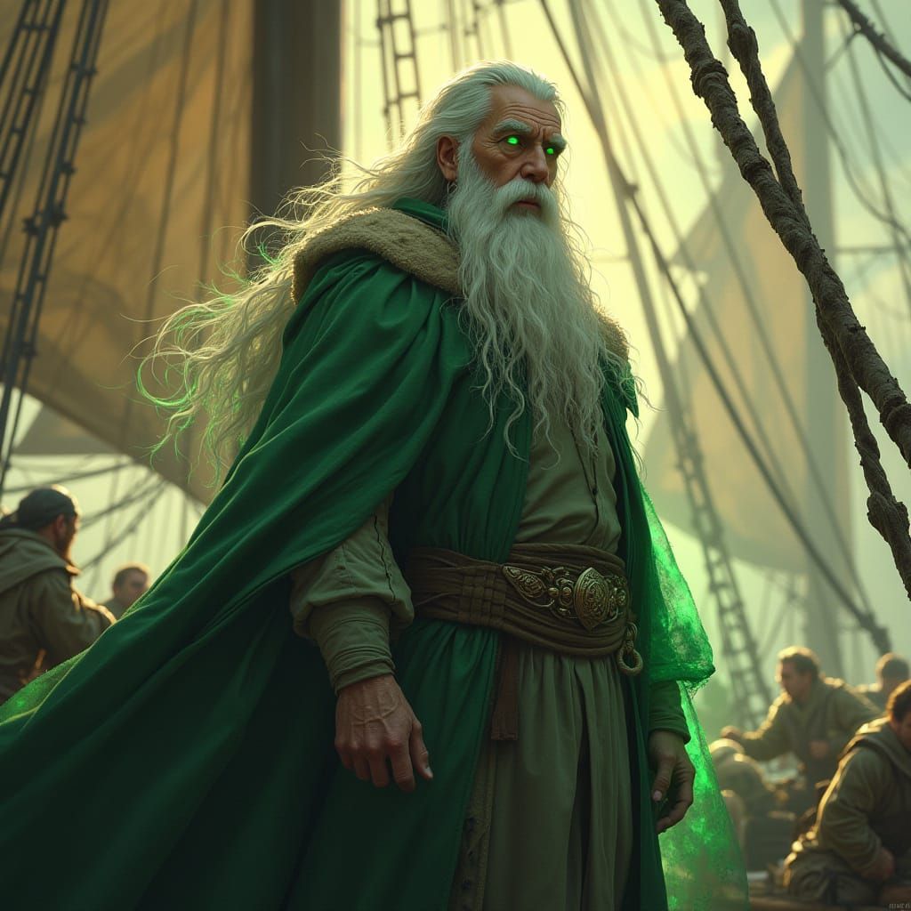 Mystic Druid Sailor on a Serene Galley