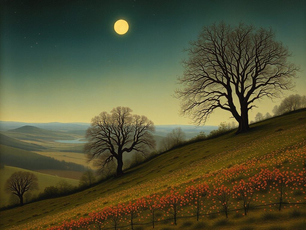 Luminous Dark Landscape in Victorian Gothic Style