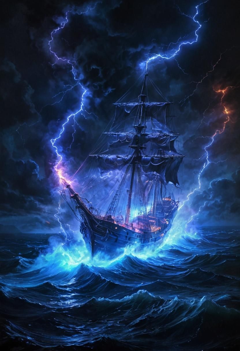 Surreal Ship Engulfed in St. Elmo's Fire