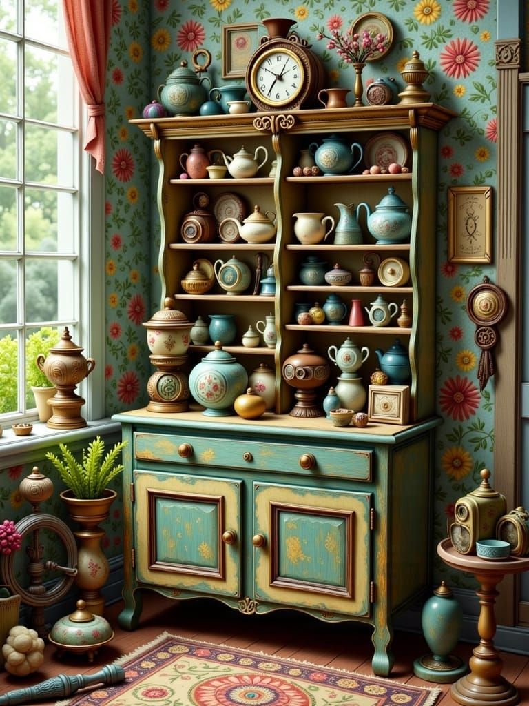 Vintage Cupboard of Curiosities in Eclectic Style