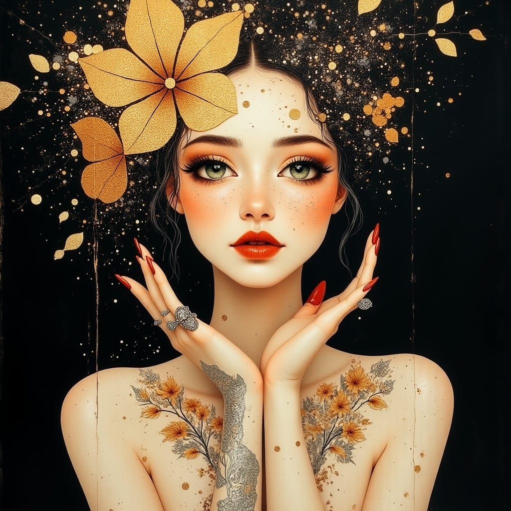 Glamorous Woman in Art Nouveau-Inspired Makeup