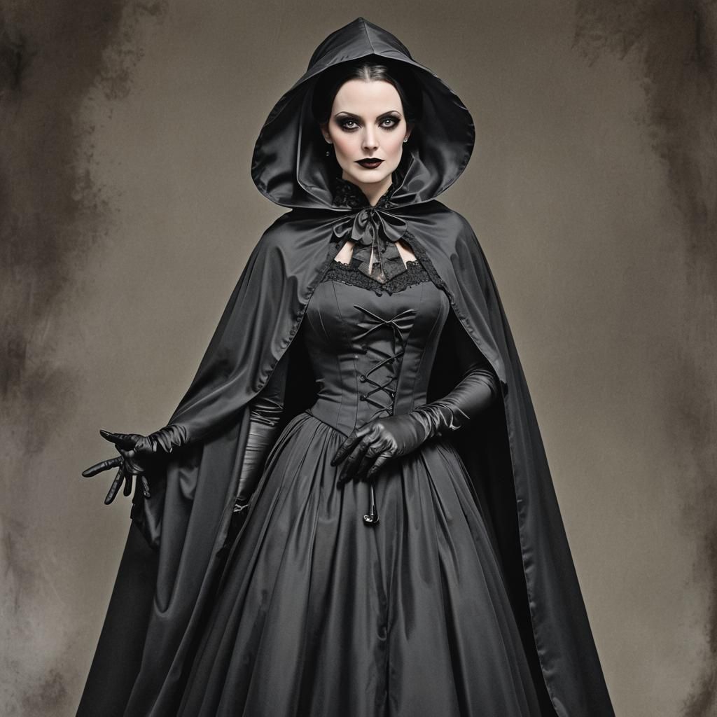 Gothic Detective in Veiled Mourning Gown