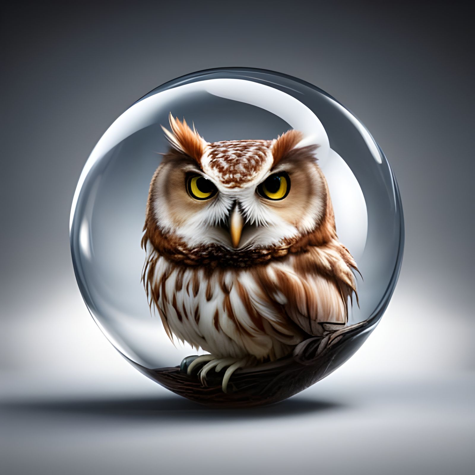 Wise Owl in a Bubble: Hyperrealistic 4K Image