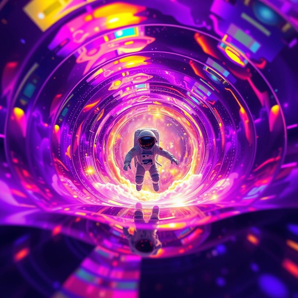 Surreal Cosmic Odyssey in Vibrant Cyberpunk Hues