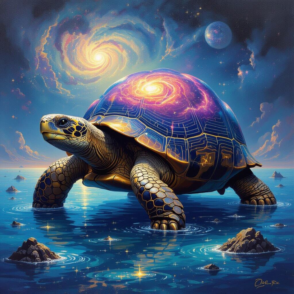 Ancient Cosmic Tortoise Navigating Nebula Seas