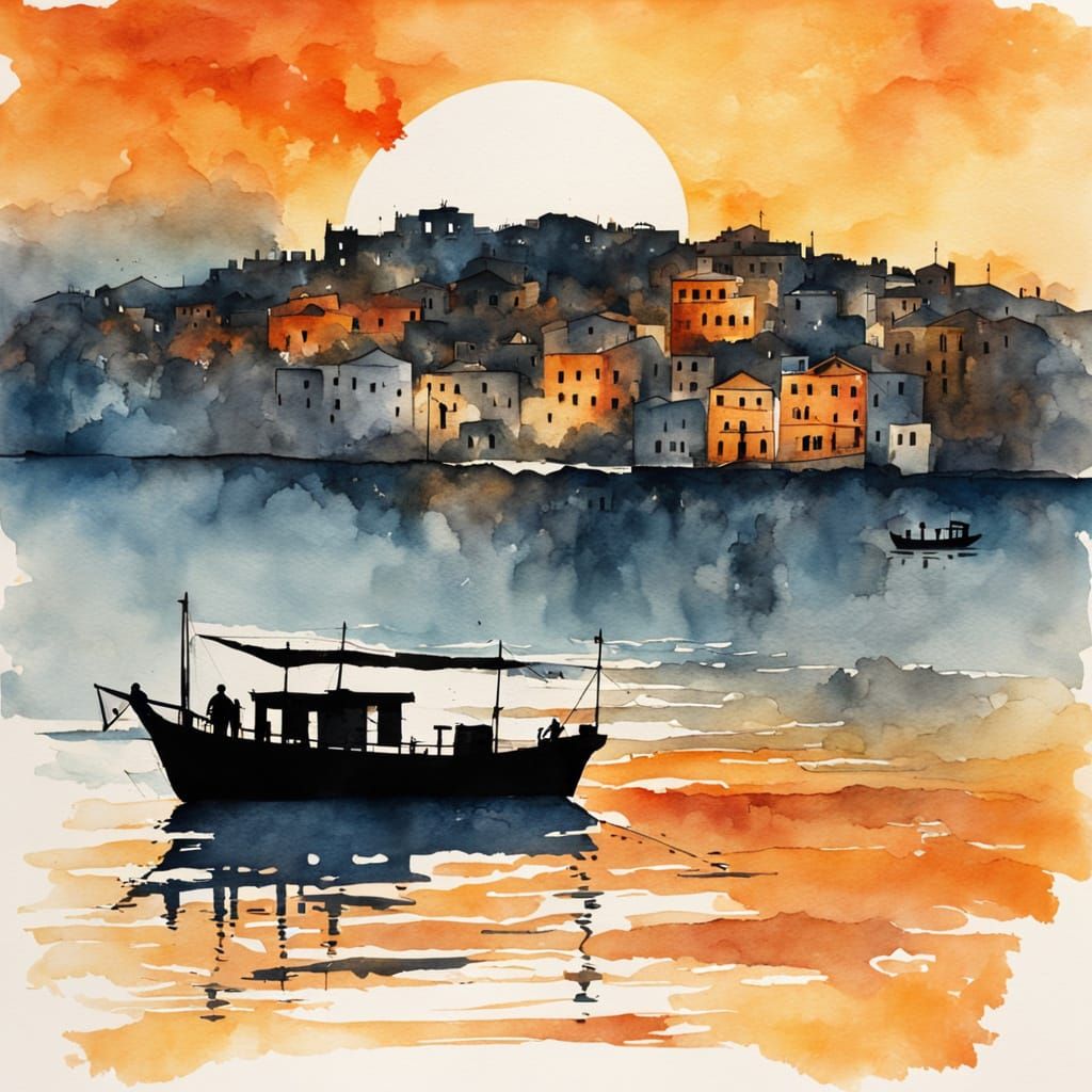 Surreal Greek Coastline at Sunset