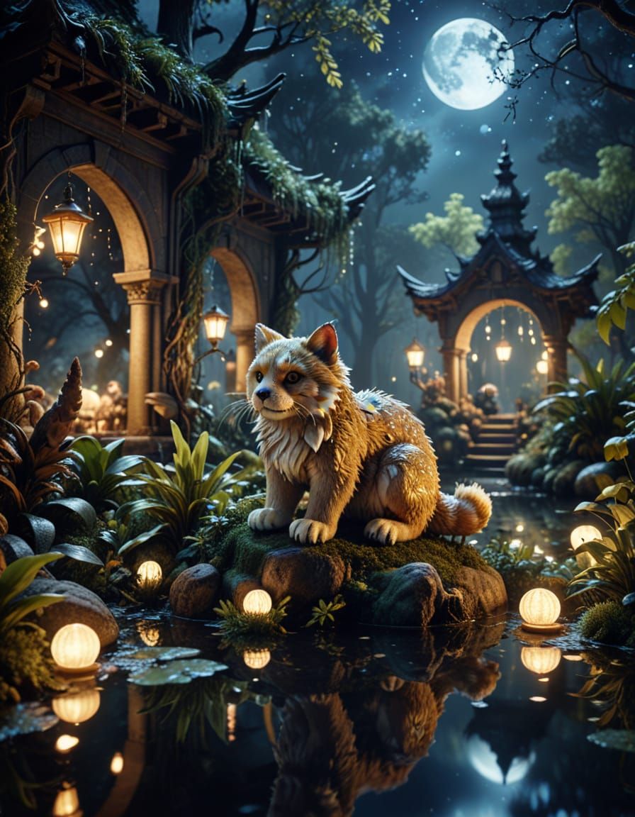 Evil Stuffed Animals Plotting in Dim Courtyard