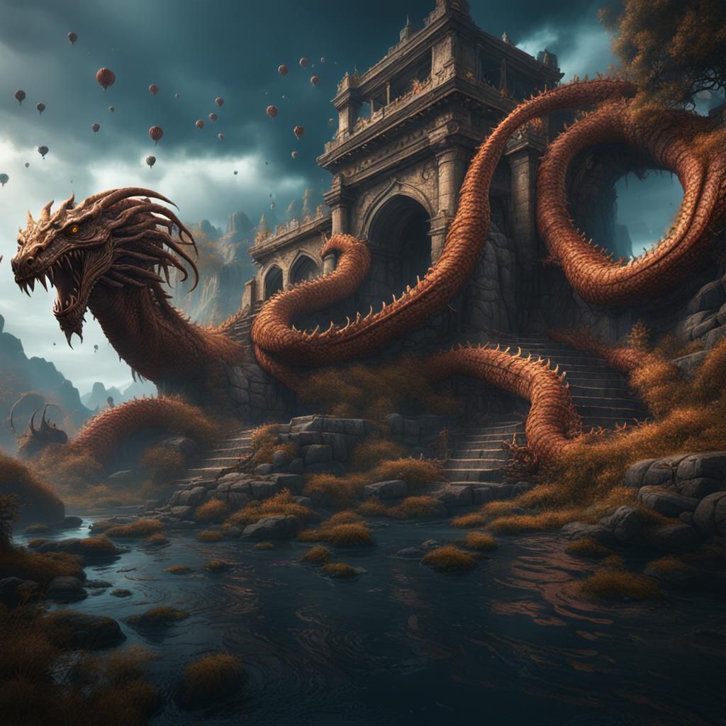 Detailed Hydra Matte Painting in Deep Color