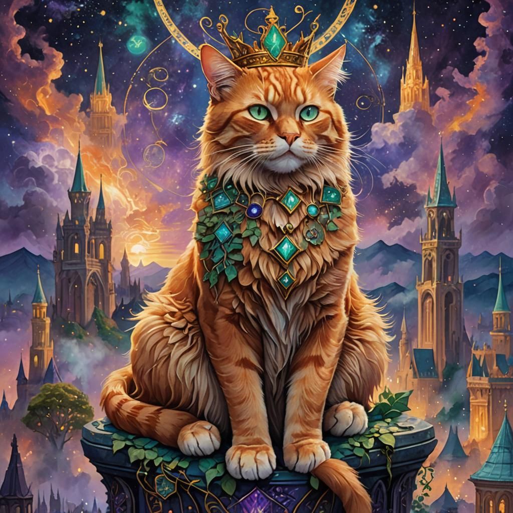 Regal Ginger Cat Monarch on Celestial Throne