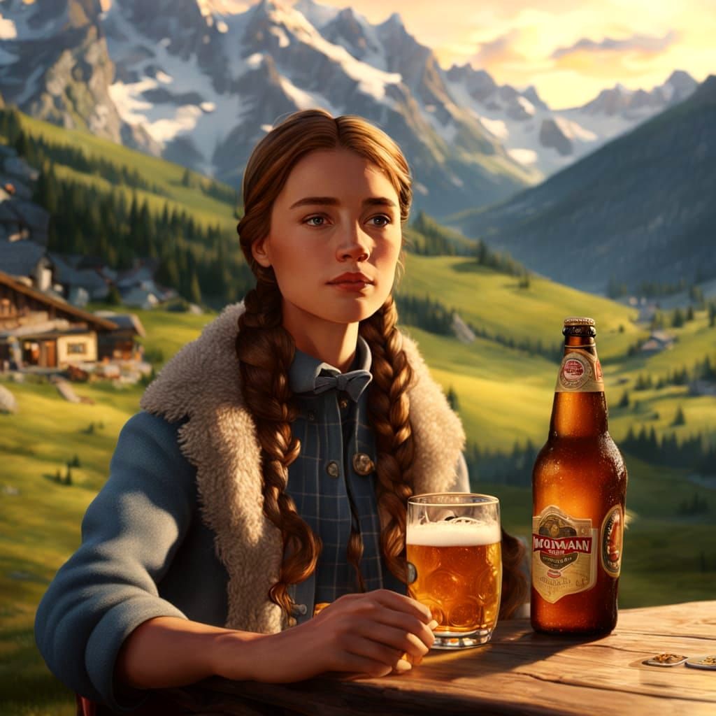 Heidi Serving Beer in the Swiss Alps