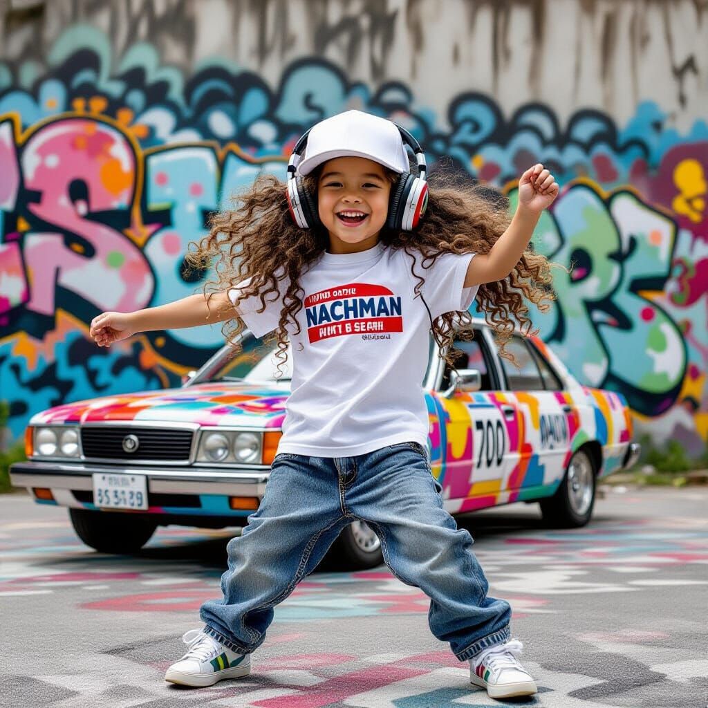 Boy Dancing with Graffiti Wall in Pop Surrealist Style