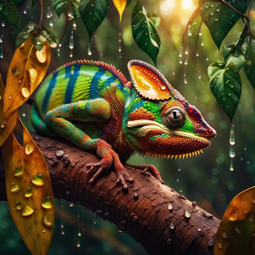 Amazon Chameleon in Macro Detail: Colorful Wildlife Art