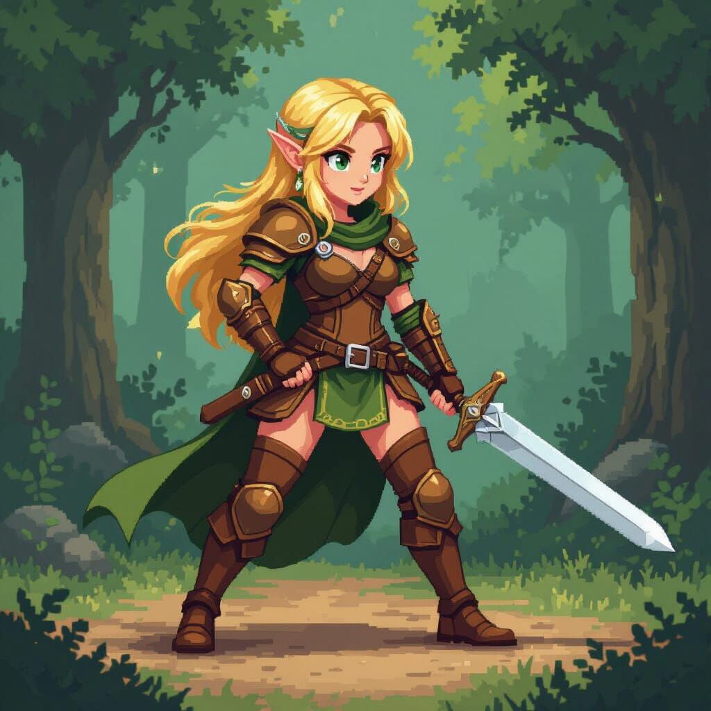 Pixel Art Blond Elf Idle Animation