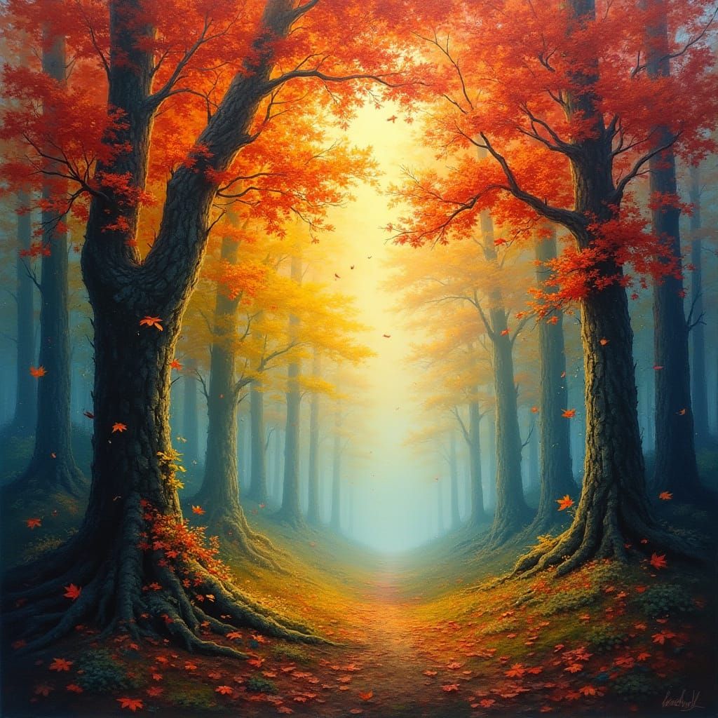 Fantastical Autumn Forest in Dreamlike Style