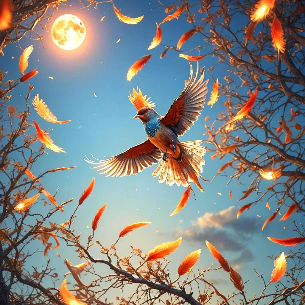 Nightingale in Flight with Golden Lighting