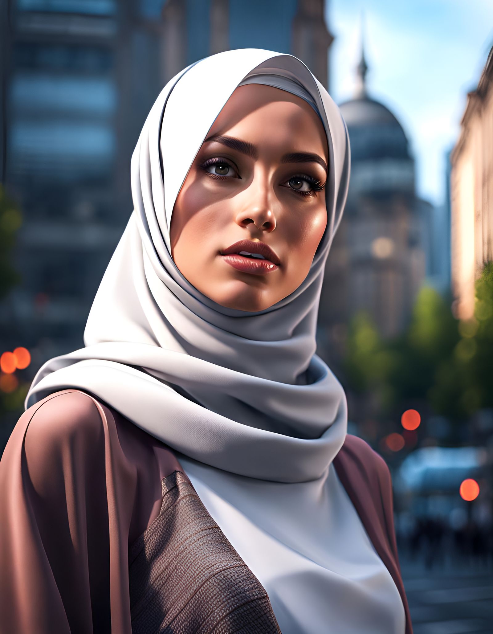 Beautiful Hijabi in Frankfurt: Digital Art Portrait