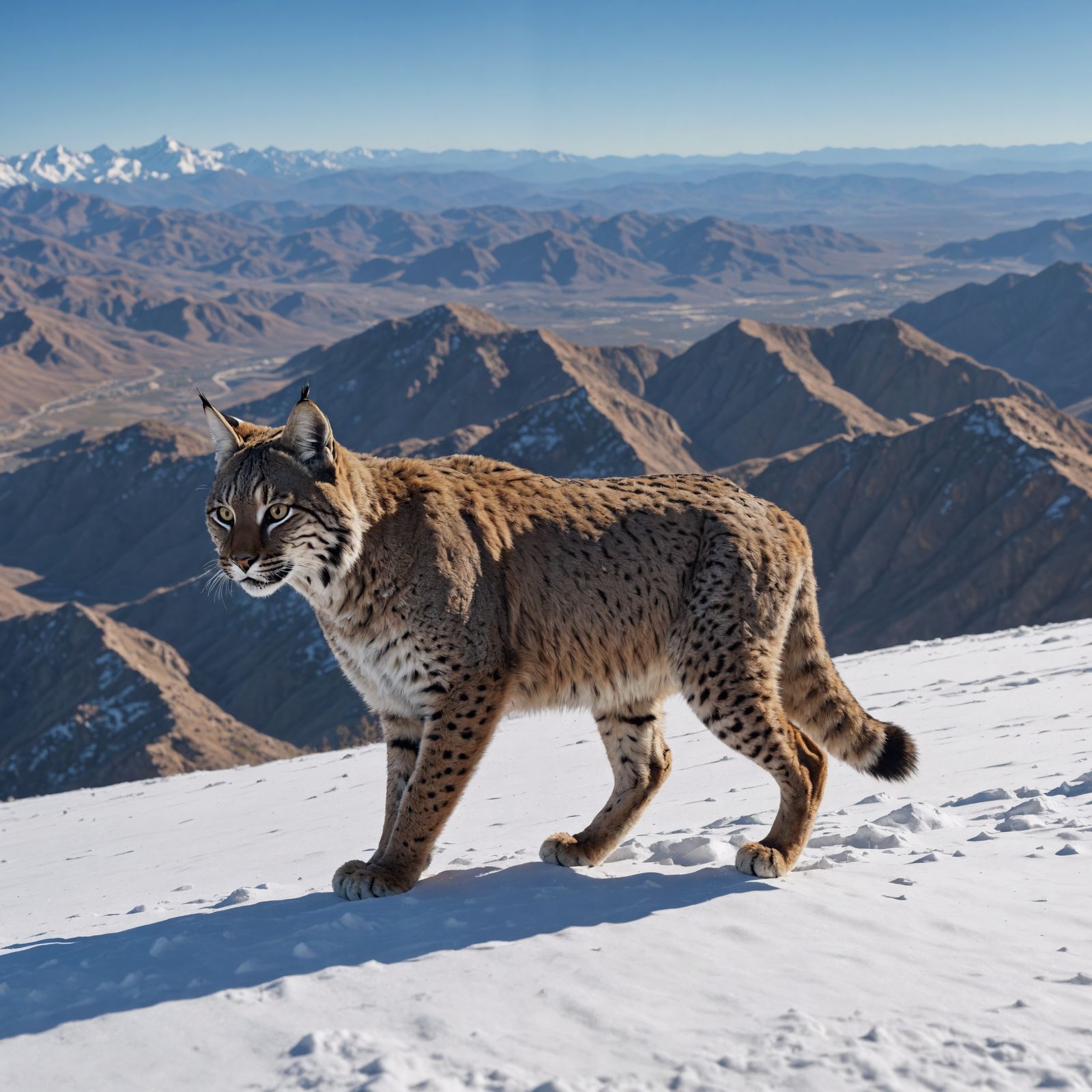 Impasto 3D mixed media, vivid bobcat stalking on the slopes ...