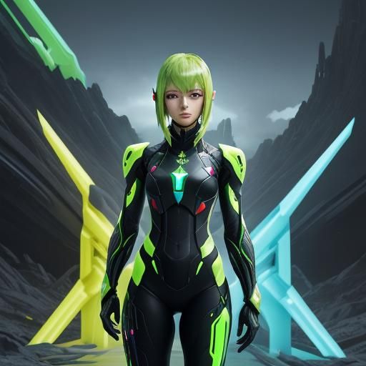 Alien Girl in Desolate Landscape, Digital Art