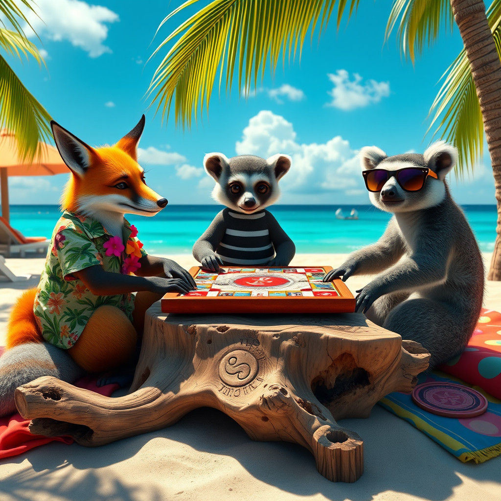 Animals Play Monopoly on Beach in 8K Resolution