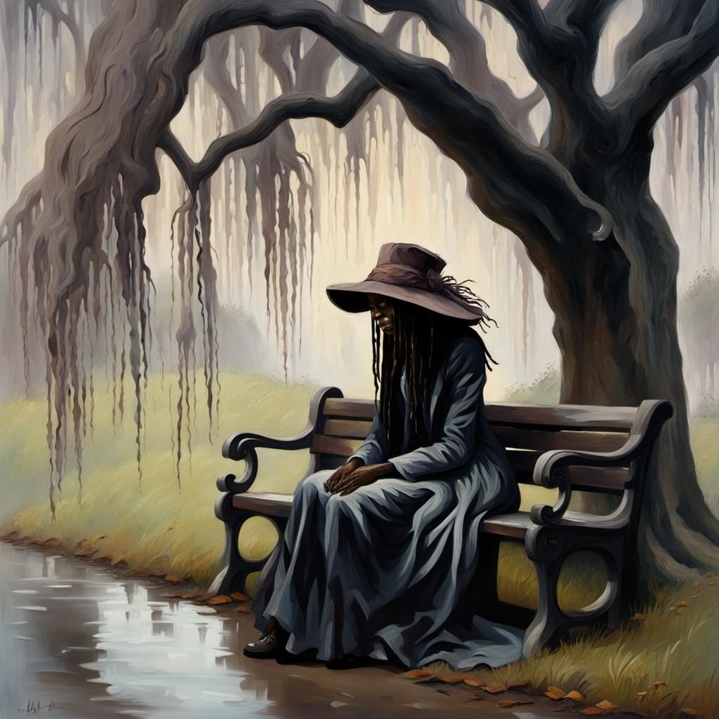 Grieving Woman in Graveyard, as Impasto Oil Painting