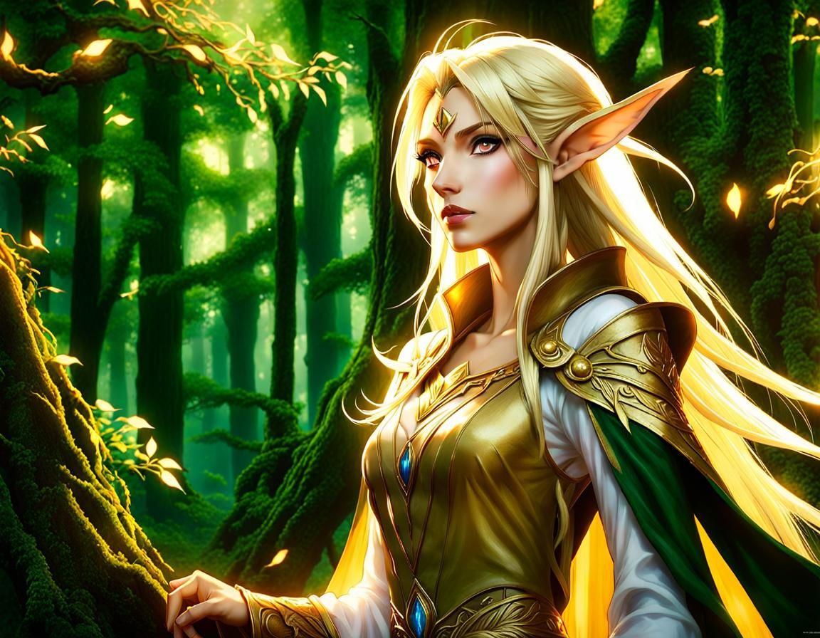 Deedlit, High Elf in Spirit Forest, Anime Style
