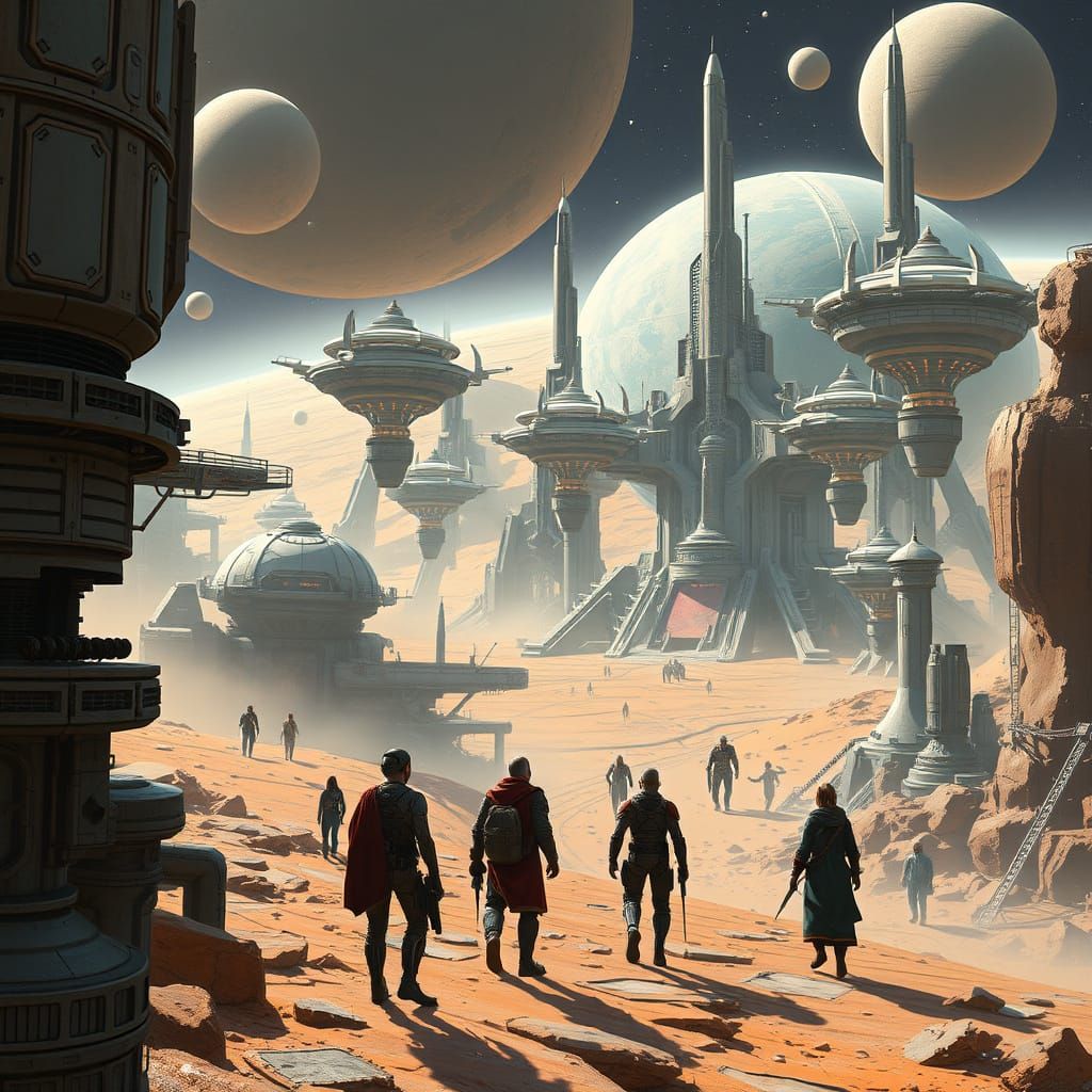 Bustling Space Colony on Distant Planet in Sci-Fi Style