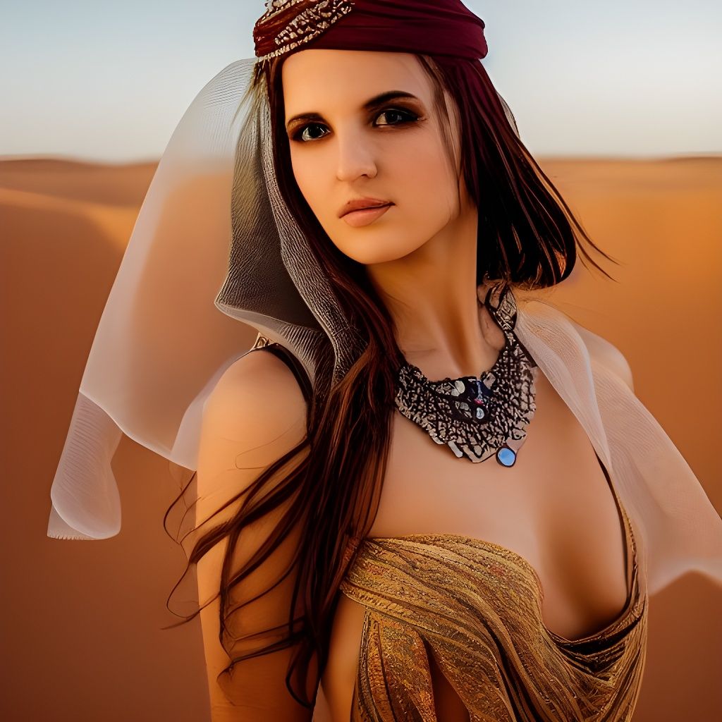 Arabian Desert Goddess in Sandstone, Full-Body Oil Painting