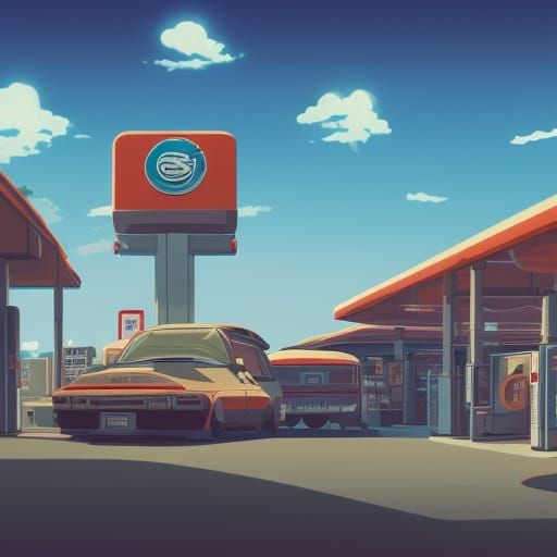 Retro Gas Station on Mars: Anime Key Visual