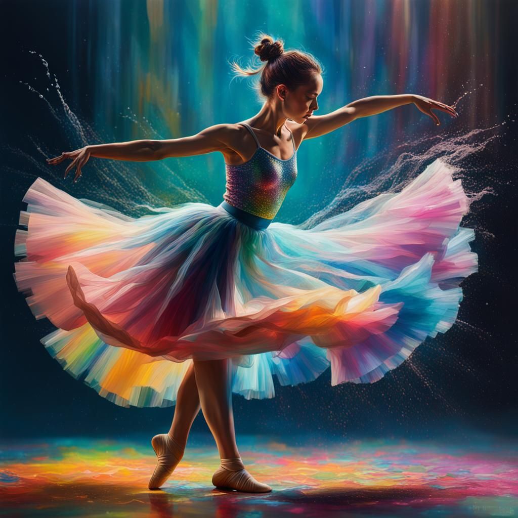 Hyperrealistic Ballerina in Colorful Splash Art Style