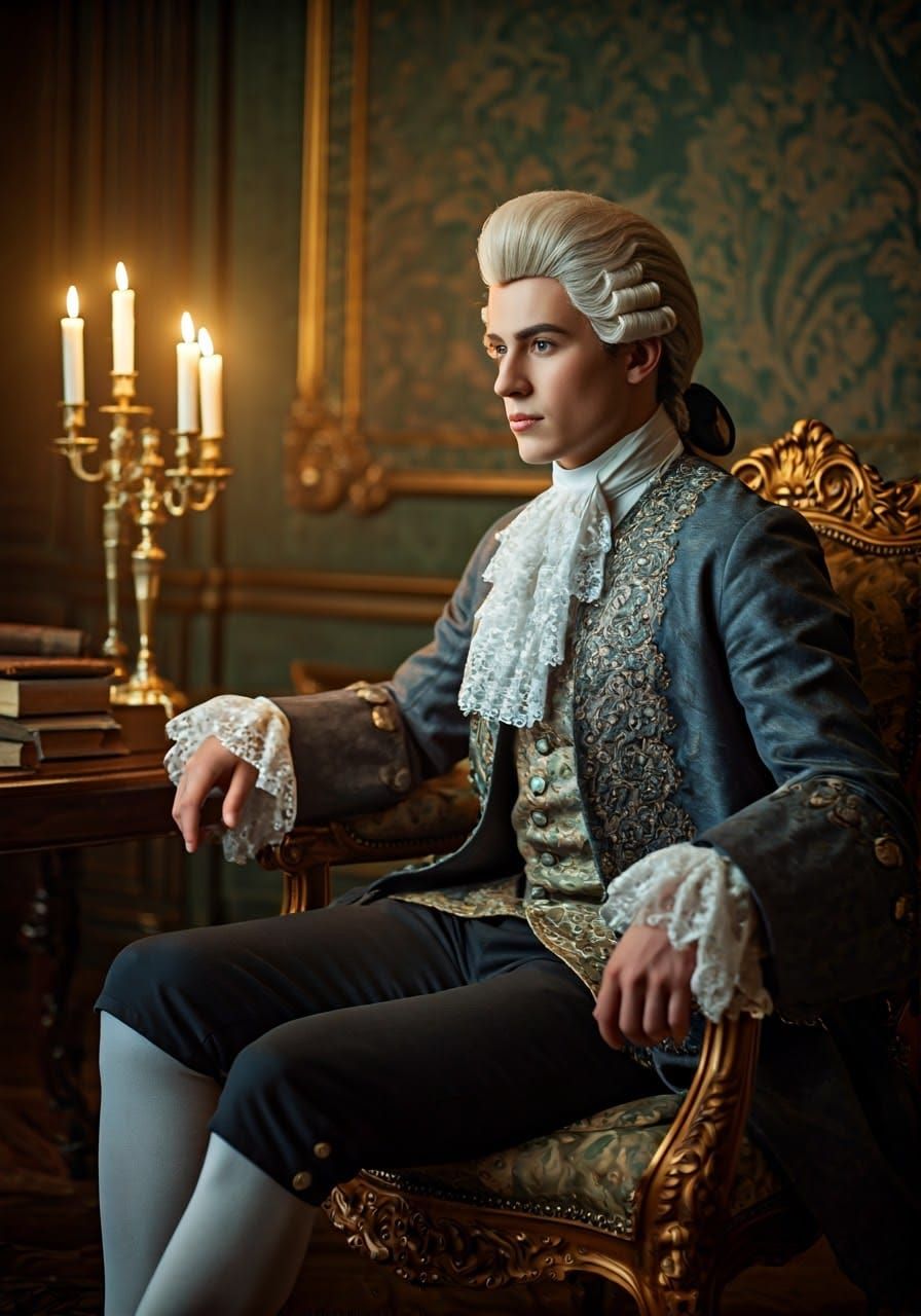 Refined Aristocrat in Opulent Rococo Study