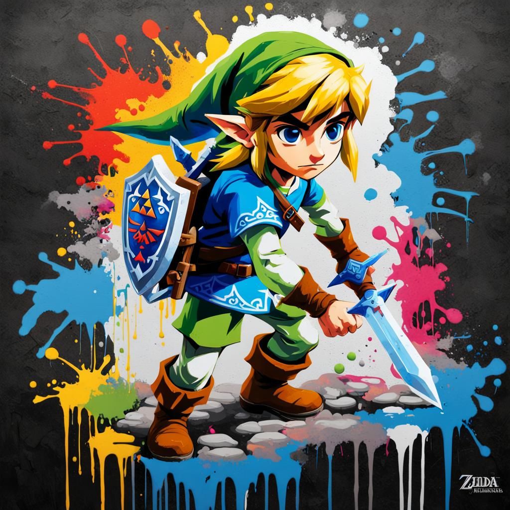 Link from Zelda as Colorful Graffiti Art