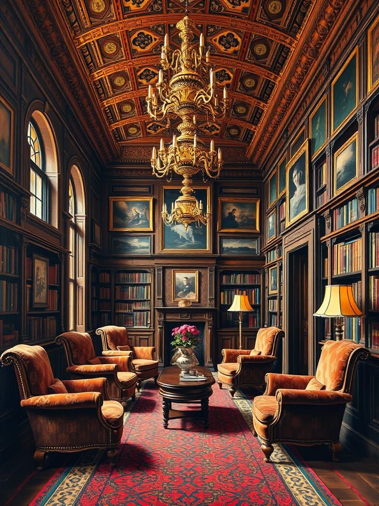 Elegant Neo-Impressionist Study Amidst a Victorian Library