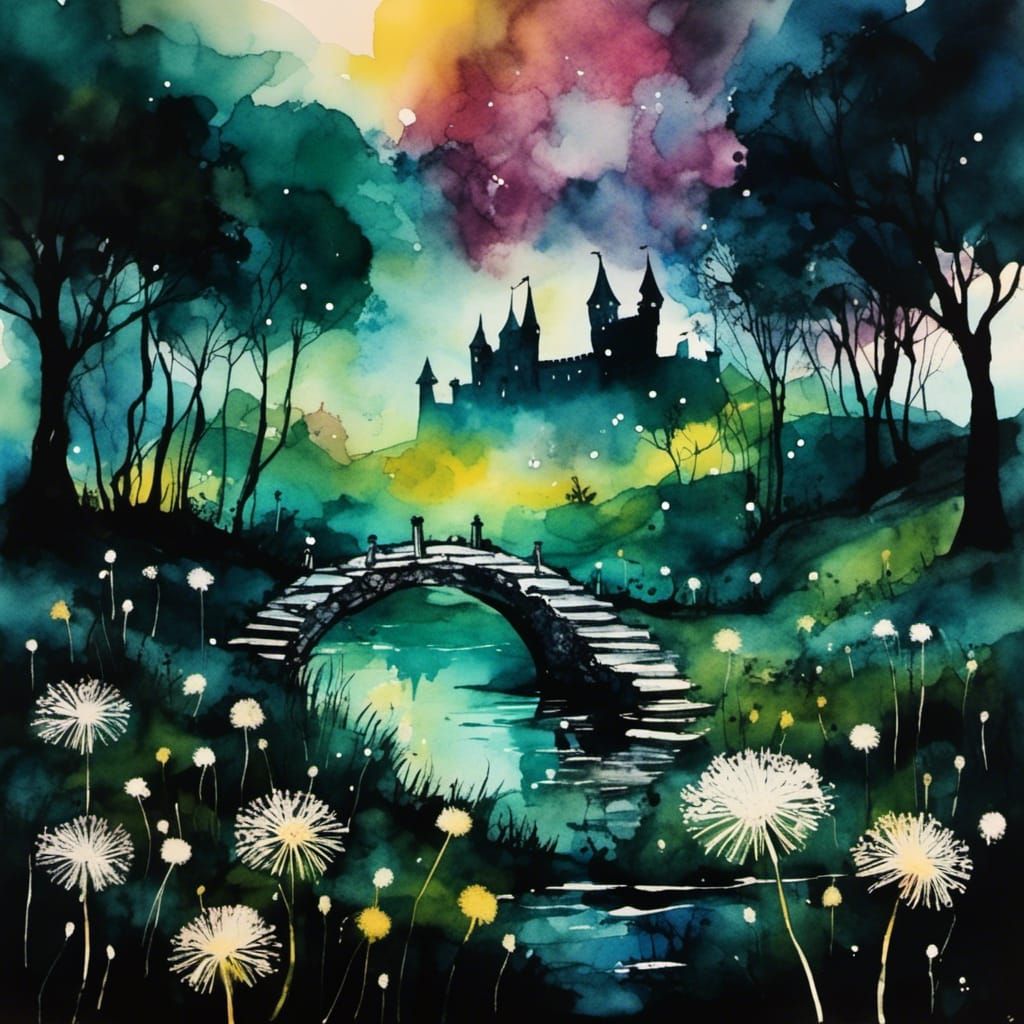 Dandelion Castle in Alcohol Ink Style