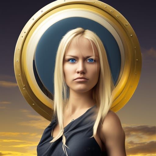 Nordic Woman with Shield in Hyperrealistic Detail