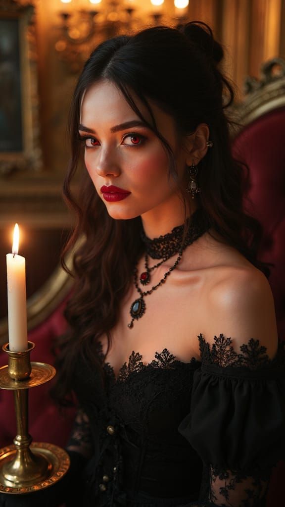 Vampire Queen in Gothic Chamber: Digital Painting