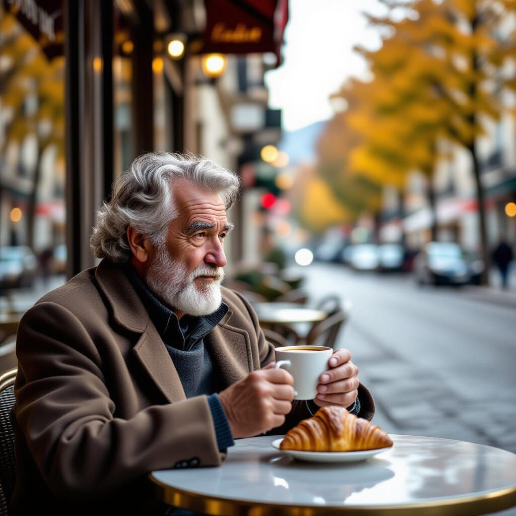 Italian Man Enjoying Espresso in Autumn Portrait