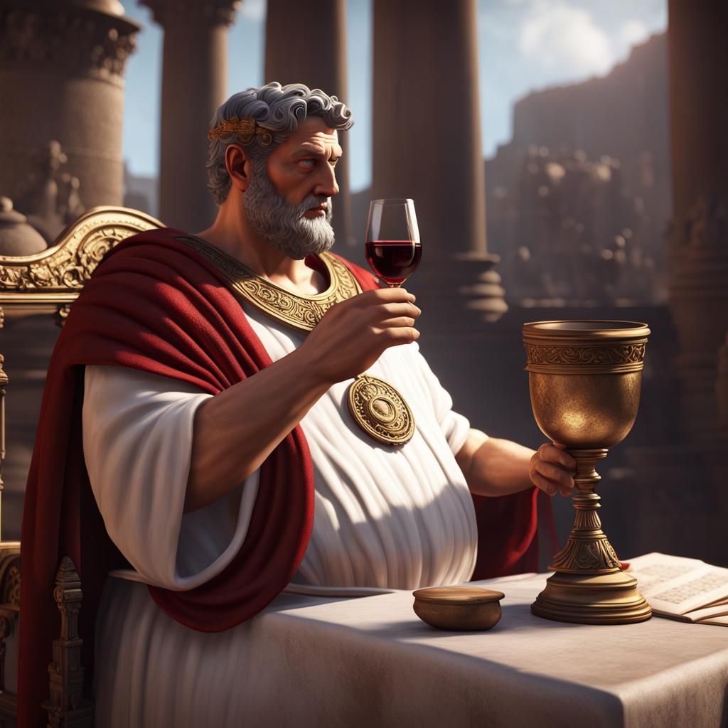 Roman Emperor Reads Letter, Drinks Wine: Matte Painting