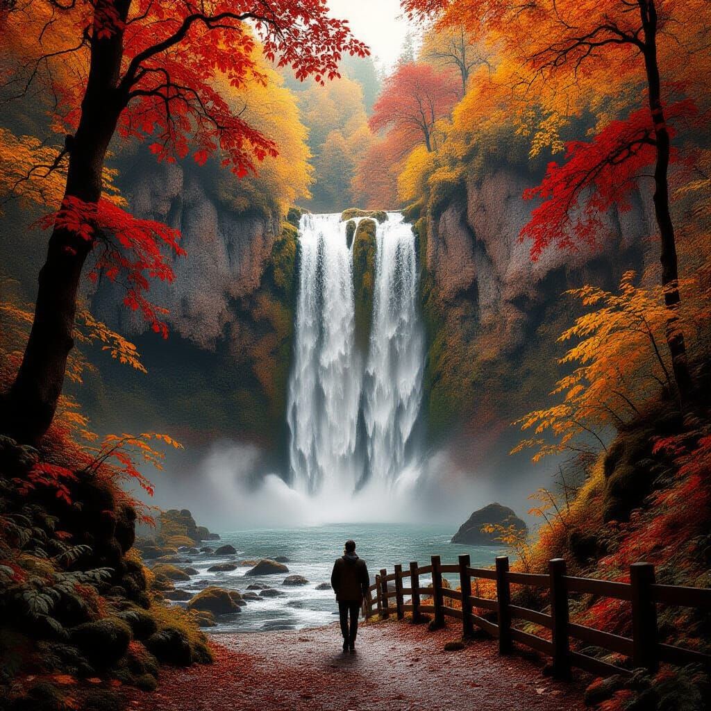 Autumn Waterfall Landscape in Spain