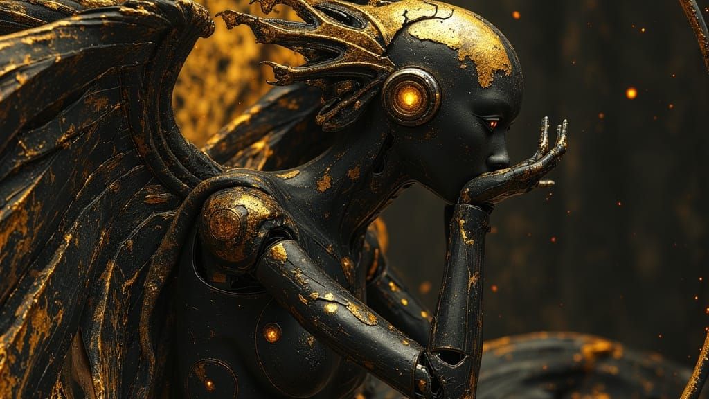 Gothic Robot Angel in Dramatic Digital Art