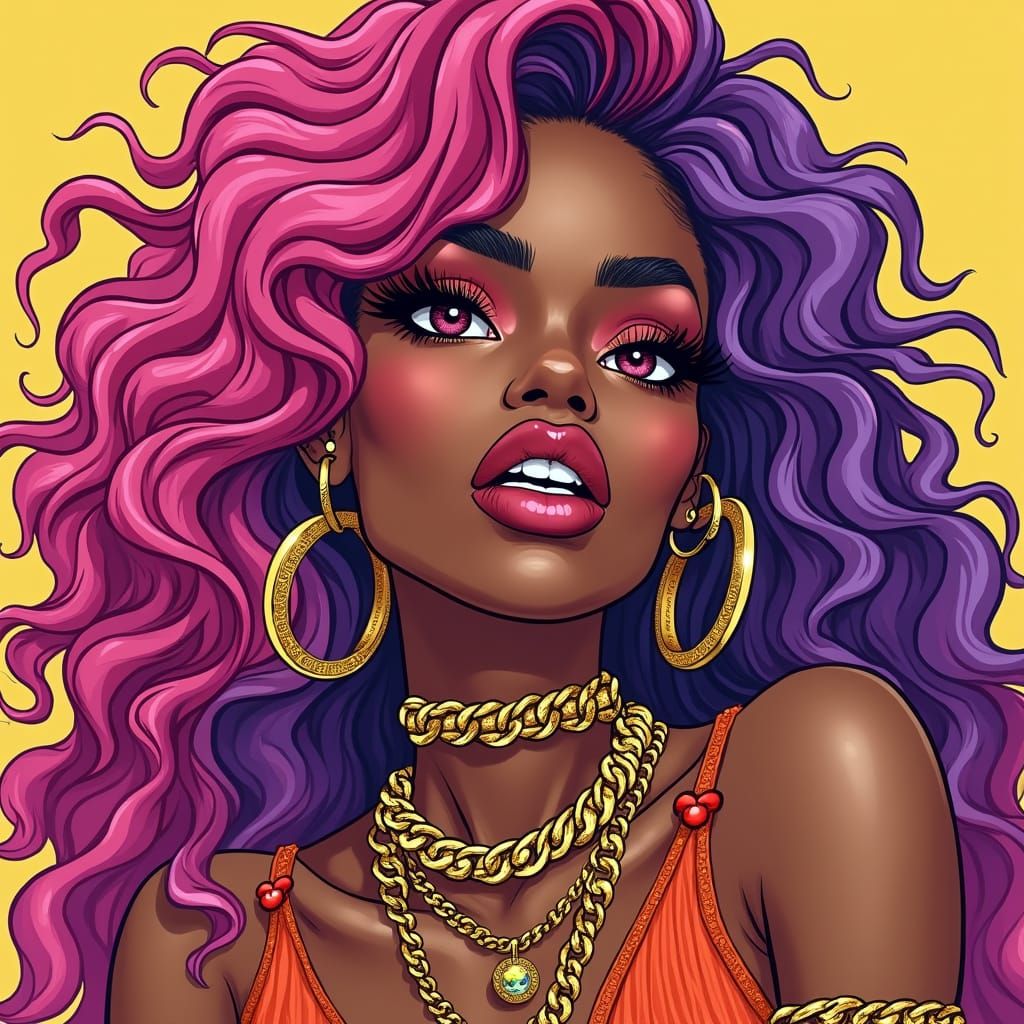Vibrant Woman Rapper in Bold, Colorful Style