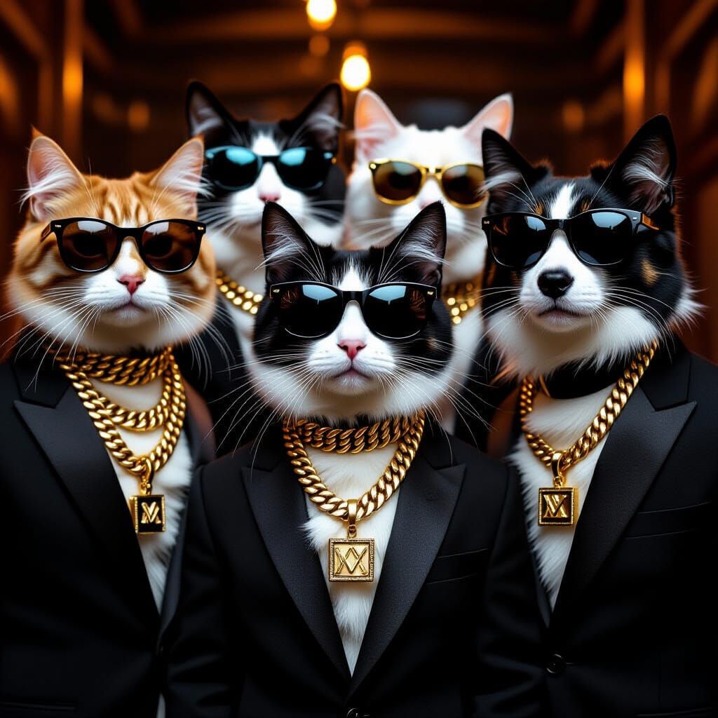 Adorable Gang of Cats and Dogs in Suits