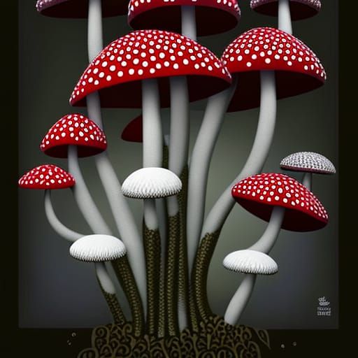 Gnome Wizards in a Kinetic Pointillism Mushroom Patch