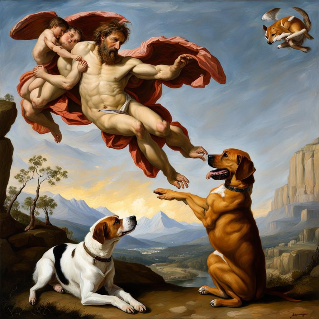 Dogs Recreate Michelangelo's Creation of Adam