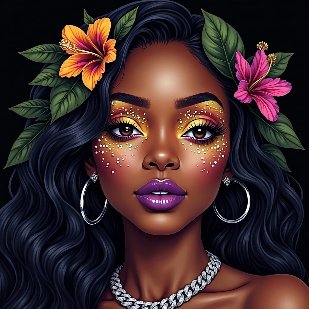 Hibiscus Eye Makeup: A Watercolor Portrait of an African Ame...
