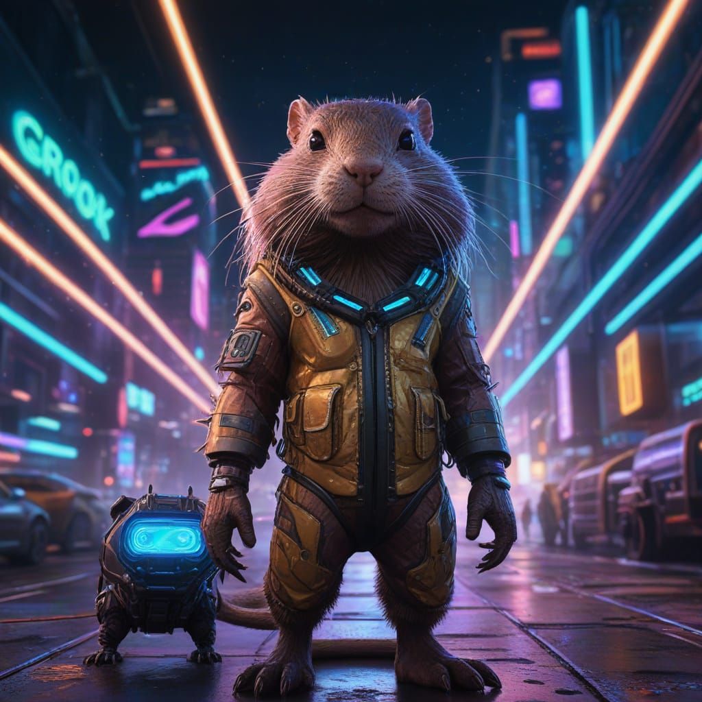 Cyberpunk Muskrat Defies Digital Norms in a Realm of Cosmic ...