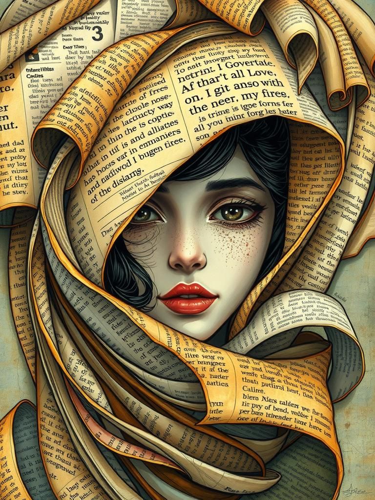 Surreal Woman Made of Newspaper Illustration