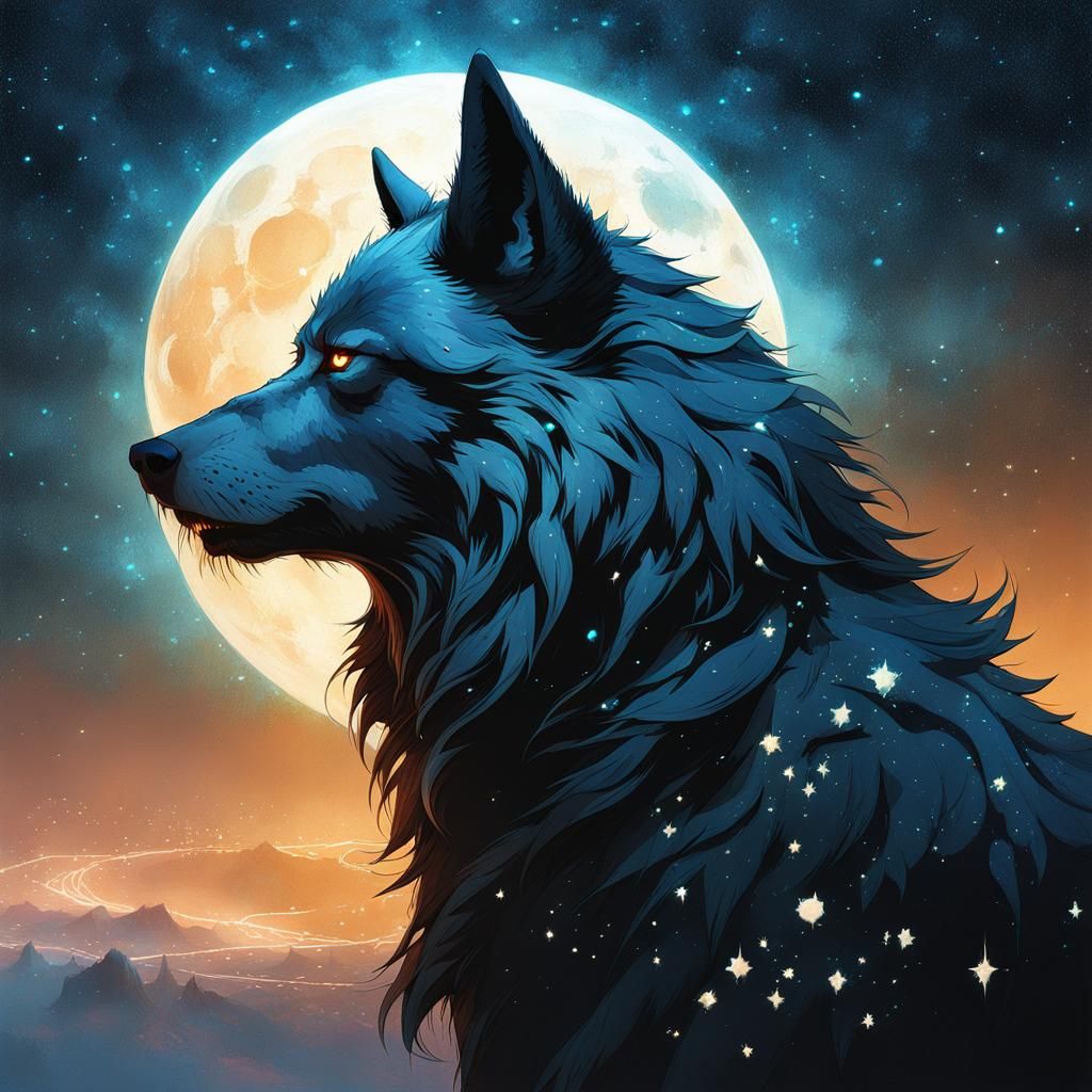 Werewolf Constellation with Bioluminescent Castle