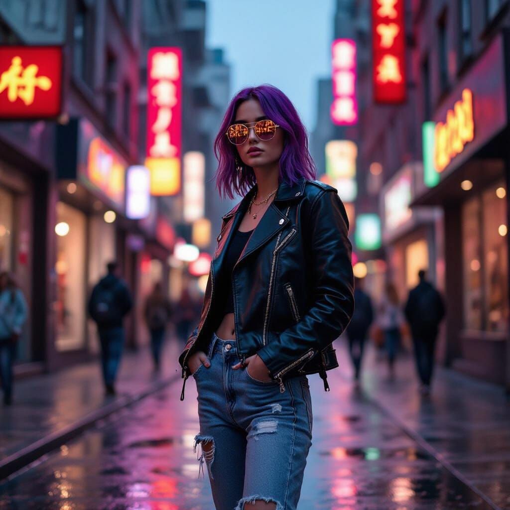 Stylish Teenager in Neon City Dusk