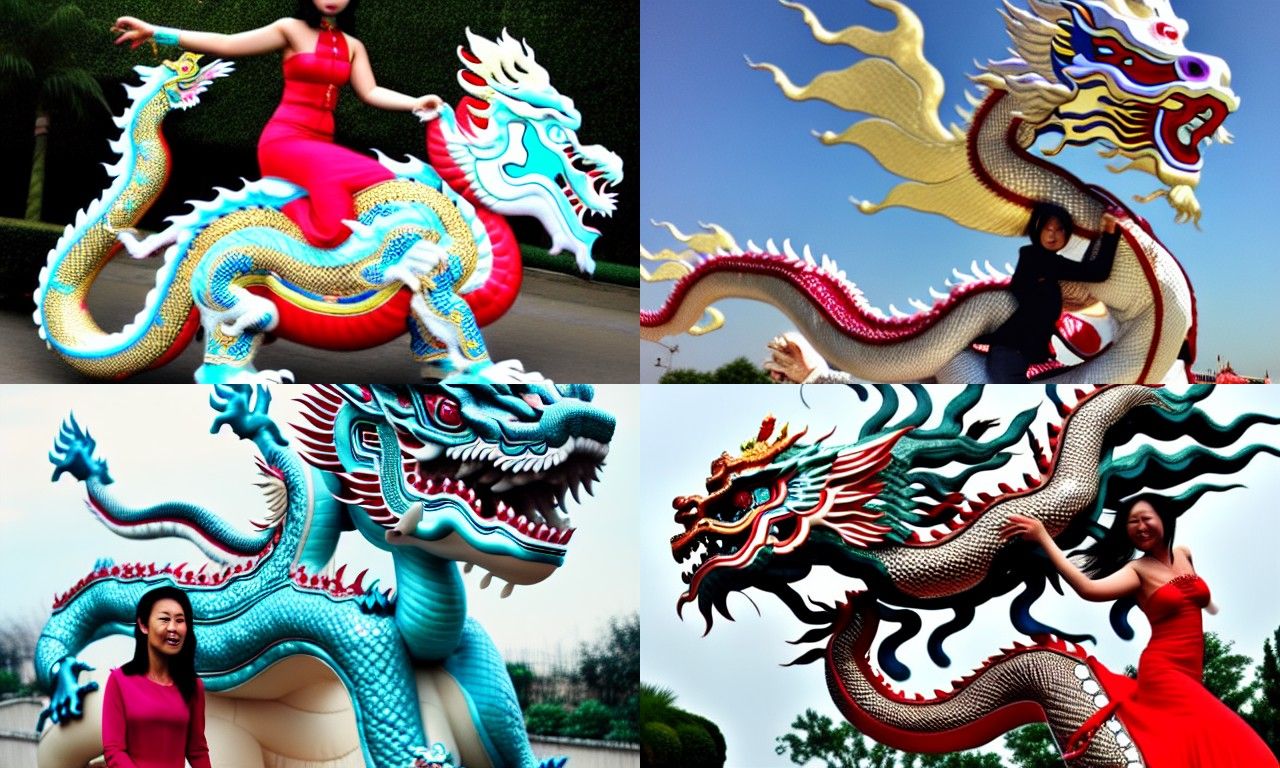 Woman in Diamond Armor Riding Chinese Dragon