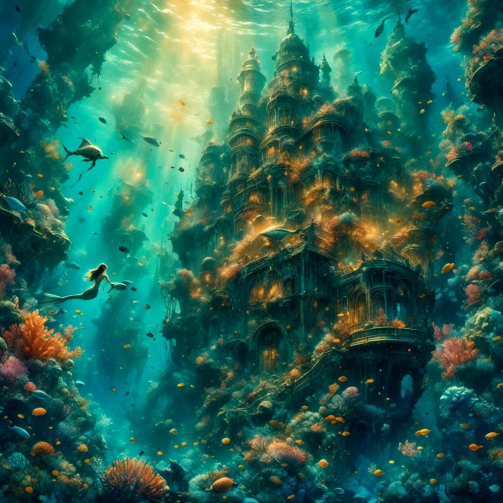 Underwater Mermaid Palace in Pastel Fantasy Art Style